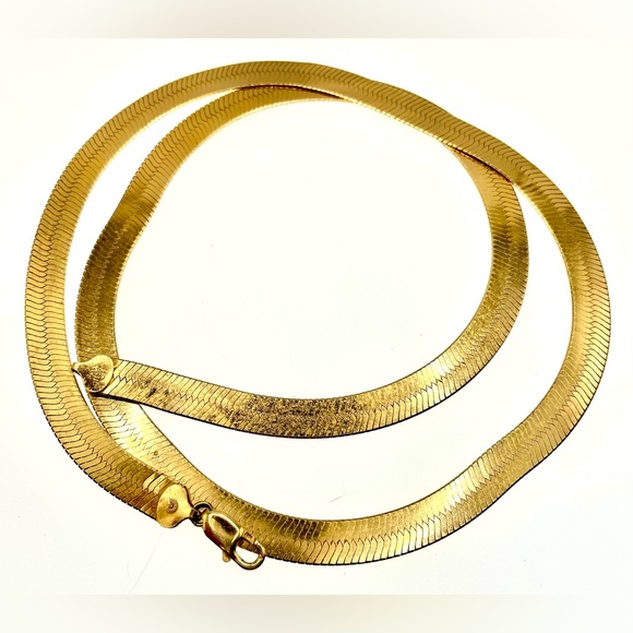 Gold Plated Long Wide Herringbone Signed 925 Italy 30” Necklace Sterling Estate - Picture 5 of 7